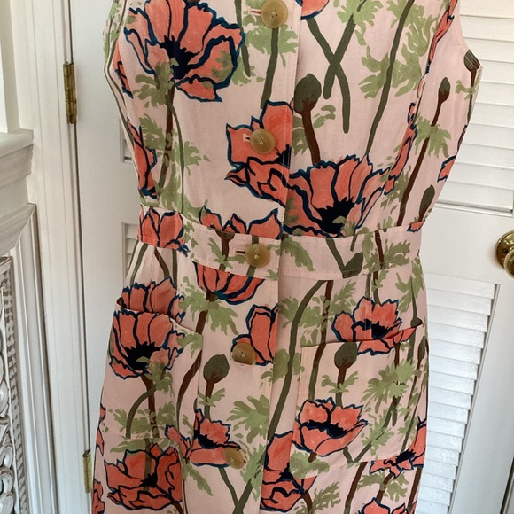 Tory Burch Pink Print Dress. Sleeveless with Button Front. Size 10 - Picture 3 of 9
